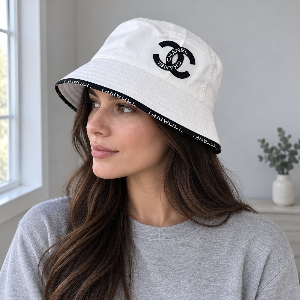 CHANEL White CC Cotton Bucket Hat - Picture 3 of 6